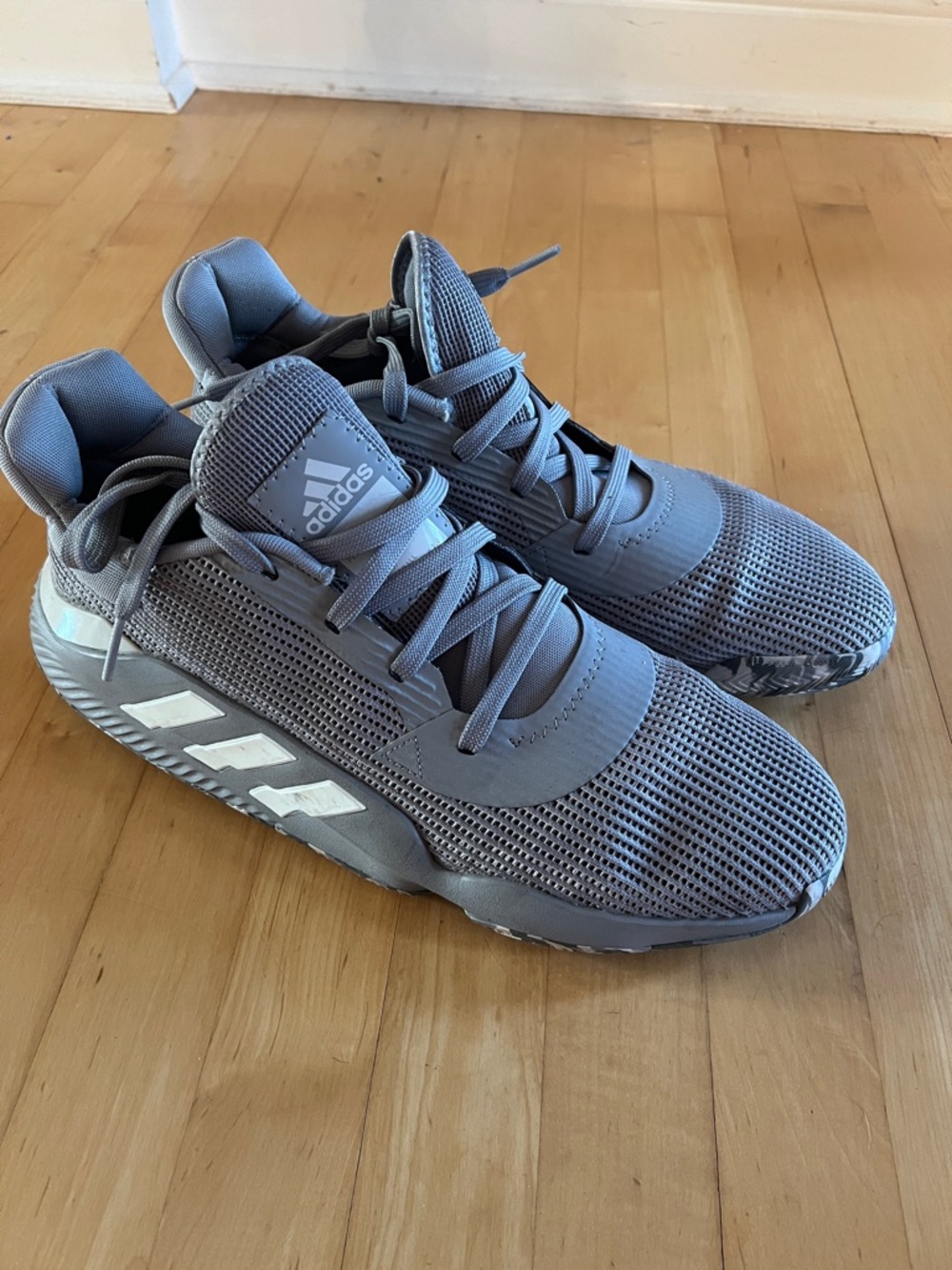 adidas Grey Athletic Mesh Trainers with White Stripes